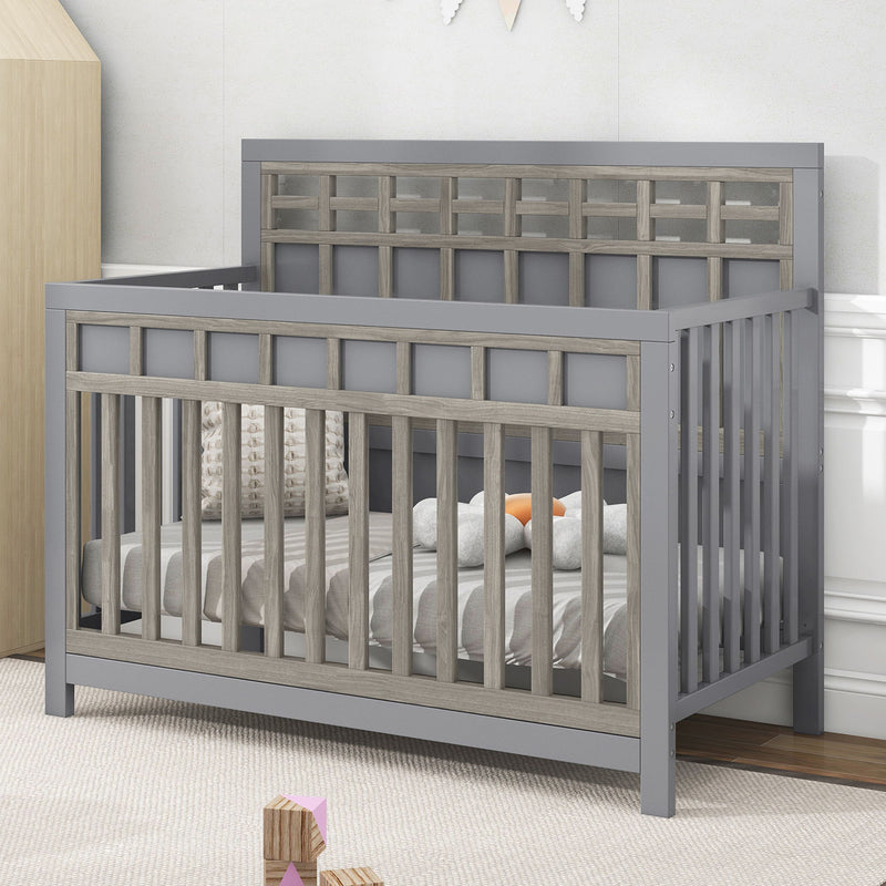 Certified Baby Safe Crib, Pine Solid Wood, Non-Toxic Finish, Gray