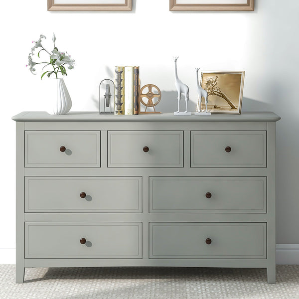 7 Drawers Solid Wood Dresser, Gray