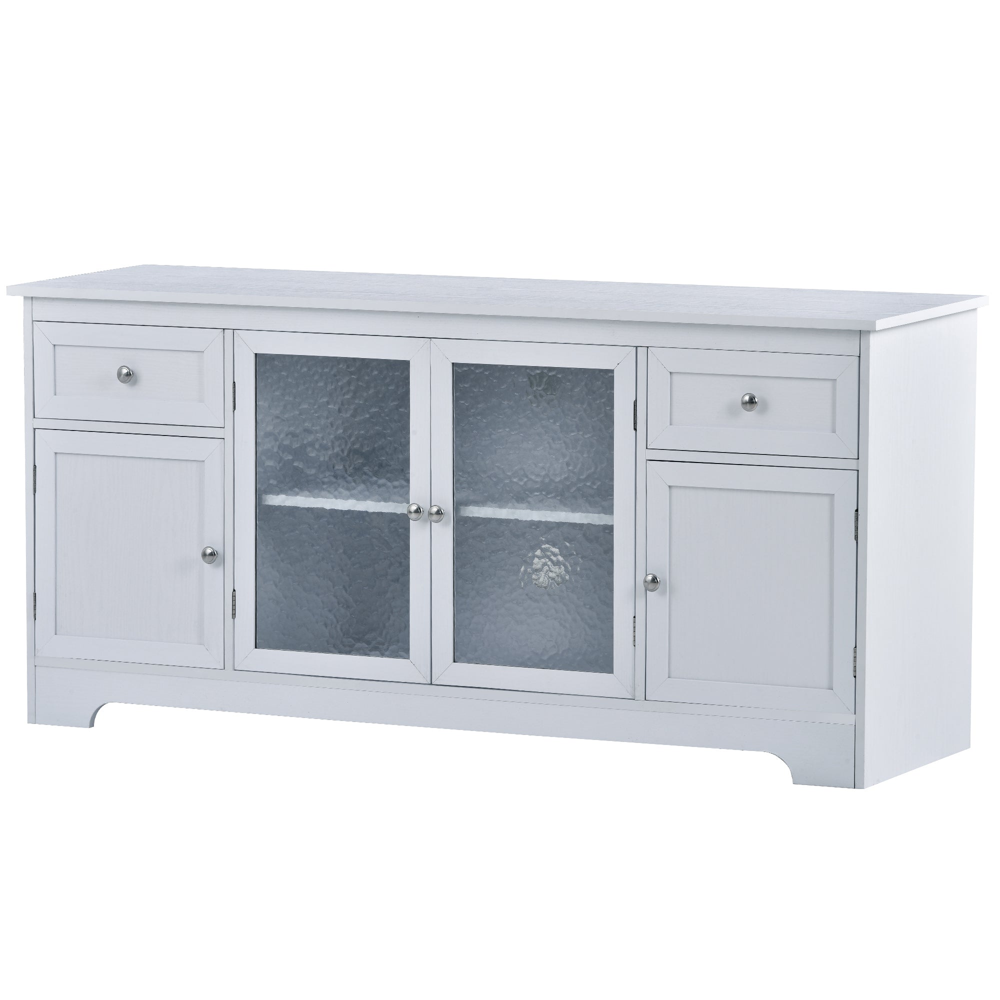 U-Can TV Stand for TV up to 65in with 4 Doors Adjustable Panels Open Style Cabinet, Sideboard for Living room, White - Atlantic Fine Furniture Inc