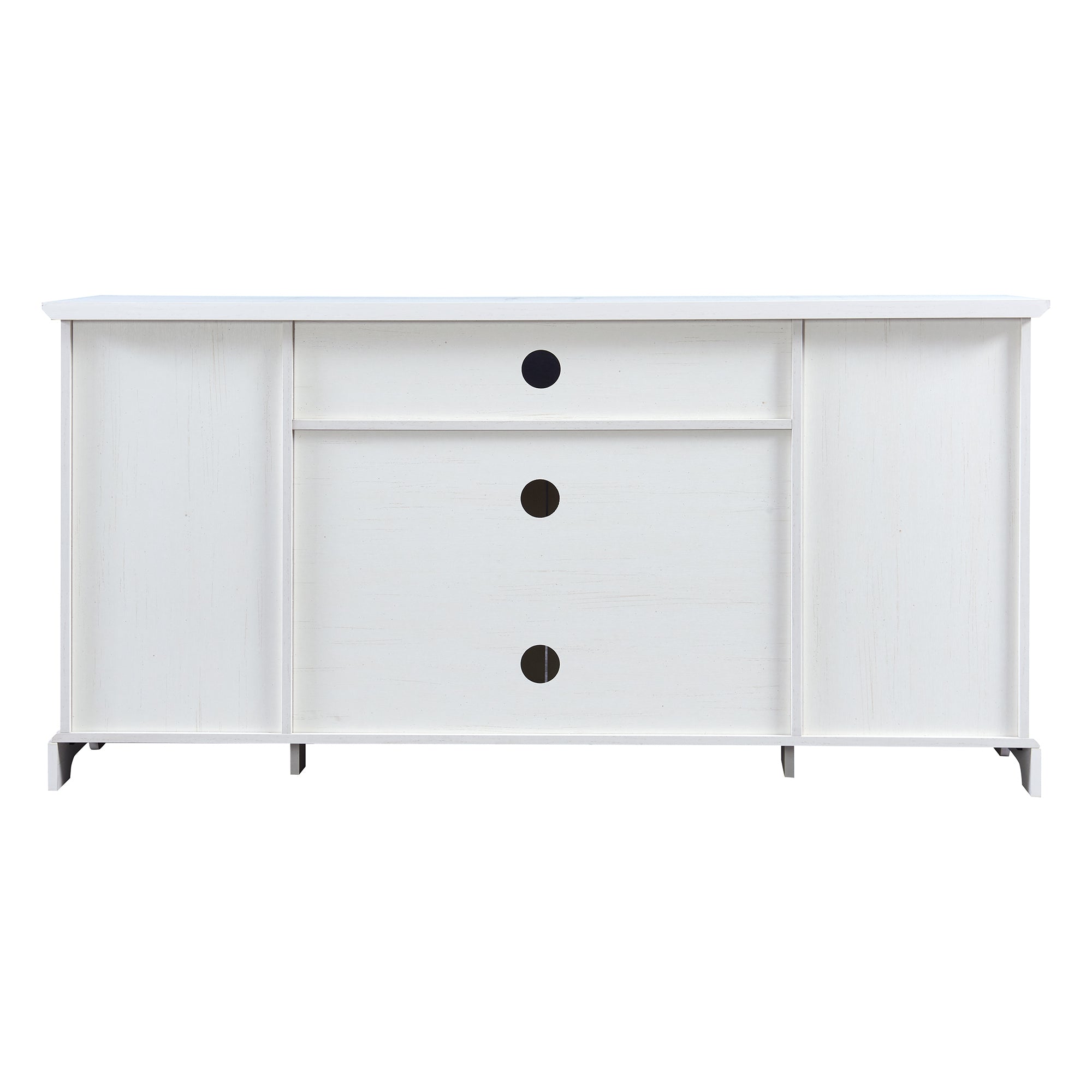 U-Can TV Stand for TV up to 65in with 2 Tempered Glass Doors Adjustable Panels Open Style Cabinet, Sideboard for Living room, White - Atlantic Fine Furniture Inc