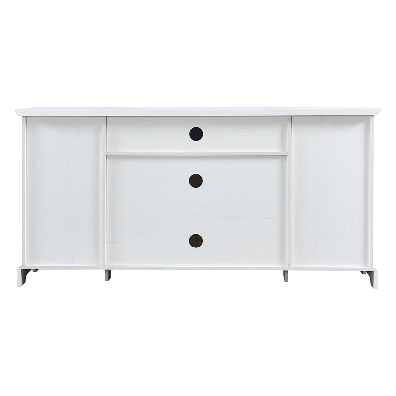 U-Can TV Stand for TV up to 65in with 2 Tempered Glass Doors Adjustable Panels Open Style Cabinet, Sideboard for Living room, White