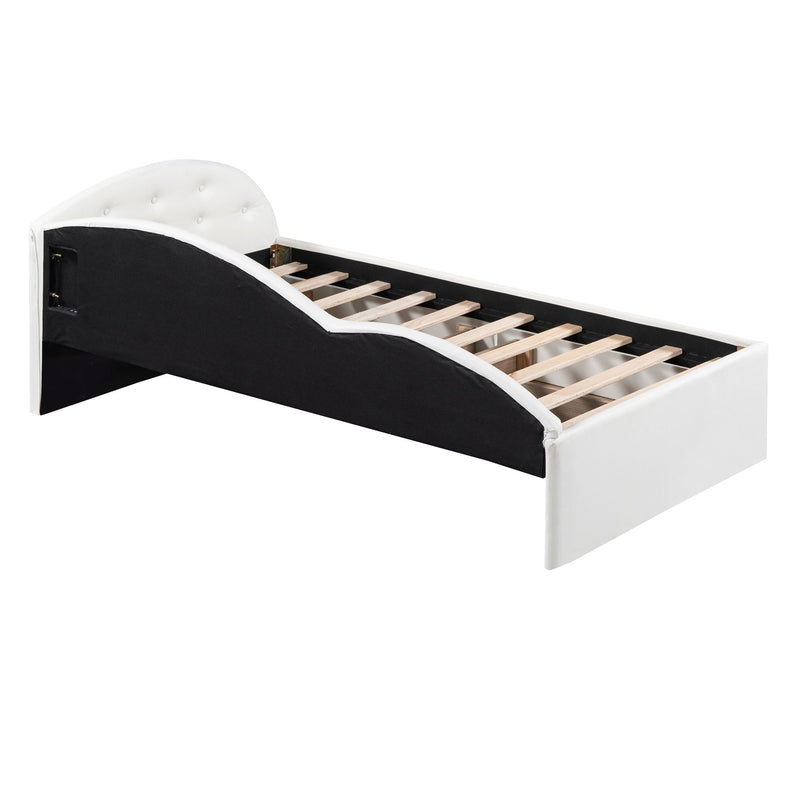 Twin Size PU Upholstered Tufted Daybed With Two Drawers And Cloud Shaped Guardrail, White