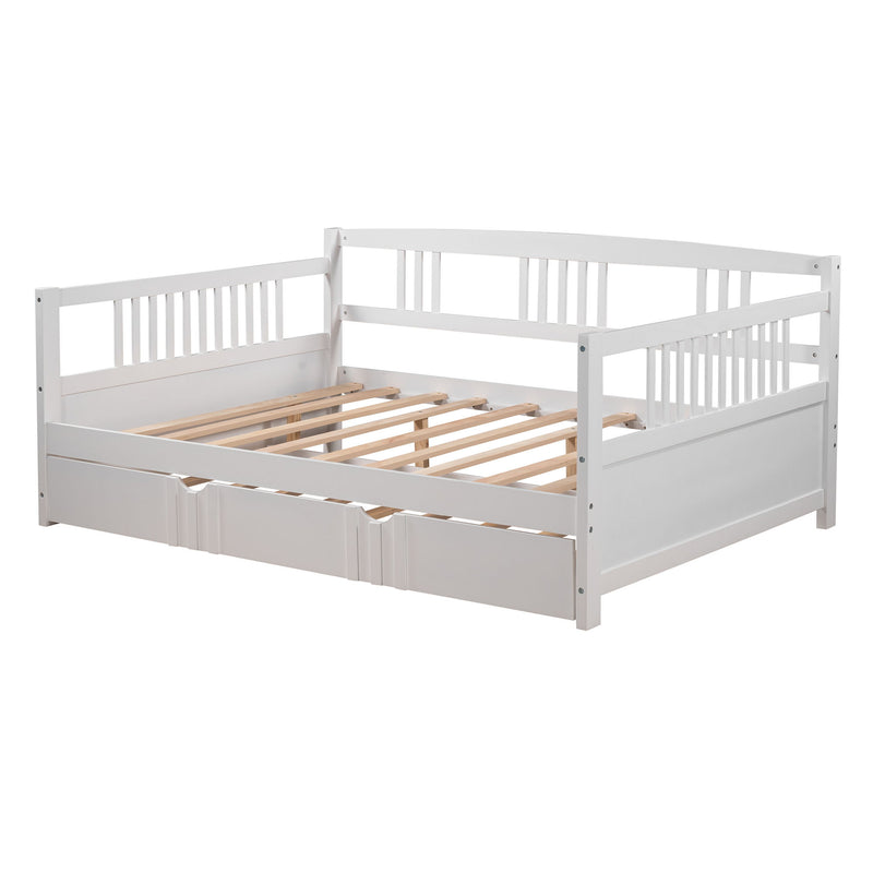 Daybed Wood Bed With Size Trundle - White