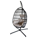 Hanging Egg Chair with Stand Outdoor Patio Swing Egg Chair Indoor Folding Egg Chair, Waterproof Cushion, Folding Rope Back, Heavy Duty C-Stand, 330LBS Capacity - Atlantic Fine Furniture Inc