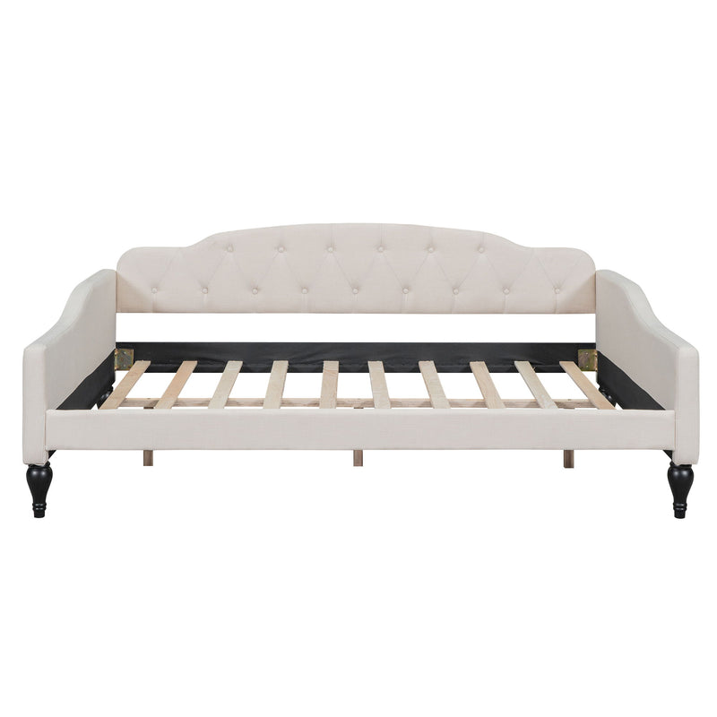 Full Size Upholstered Tufted Daybed, Beige
