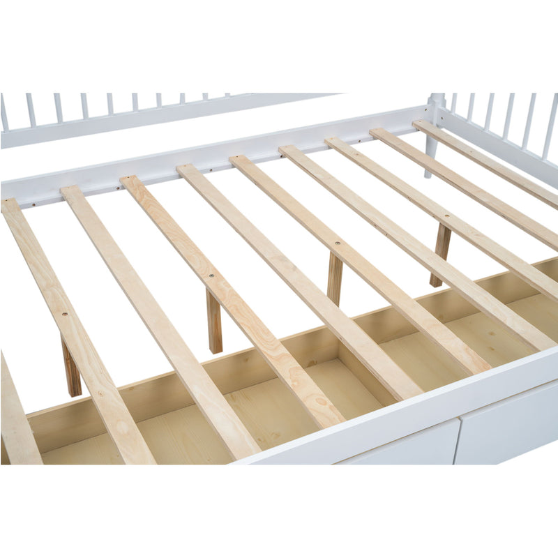 Full Size Daybed With Two Storage Drawers And Support Legs, White