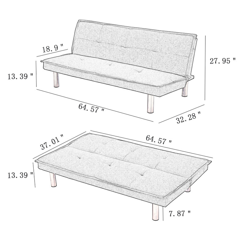 Grey Fabric Sofa Bed ， Convertible Folding Futon Sofa Bed Sleeper for Home Living Room .