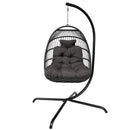 Swing Egg Chair with Stand Indoor Outdoor Wicker Rattan Patio Basket Hanging Chair with C Type bracket , with cushion and pillow,Patio Wicker folding Hanging Chair( Black New arrivals within 10 days) - Atlantic Fine Furniture Inc