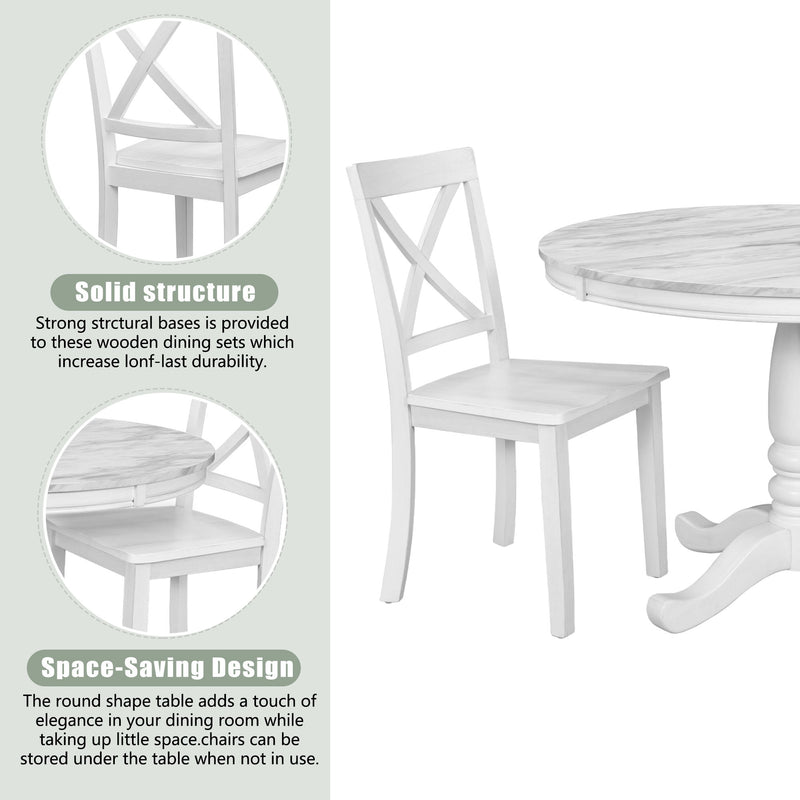 Orisfur. 5 Pieces Dining Table And Chairs Set For 4 Persons, Kitchen Room Solid Wood Table With 4 Chairs - White