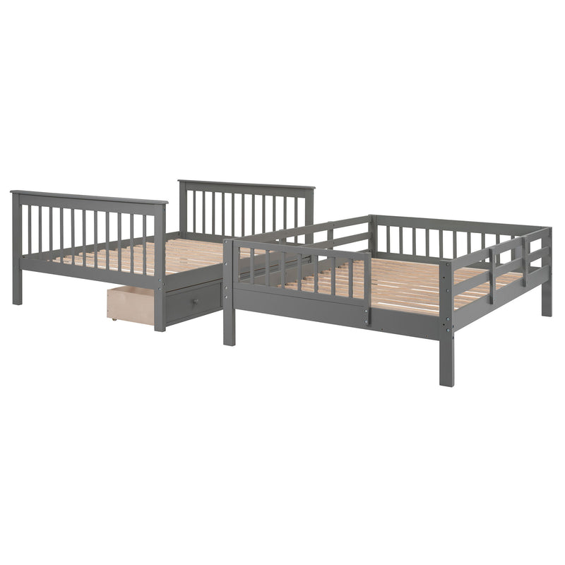 Stairway Full Over Full Bunk Bed With Drawer, Storage And Guard Rail For Bedroom, Gray Color