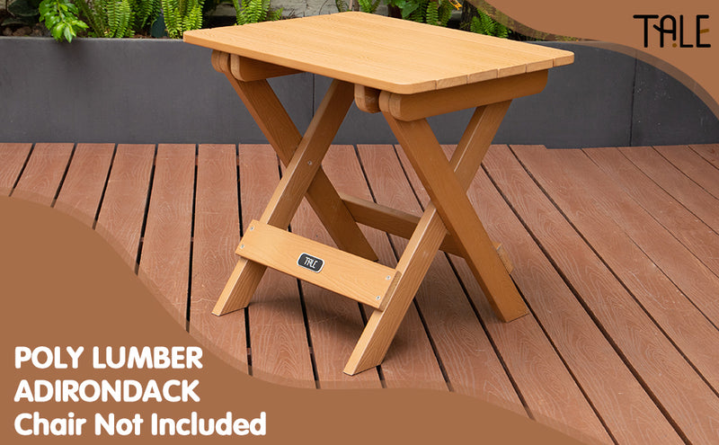TALE Adirondack Portable Folding Side Table Square All-Weather and Fade-Resistant Plastic Wood Table Perfect for Outdoor Garden, Beach, Camping, Picnics Brown