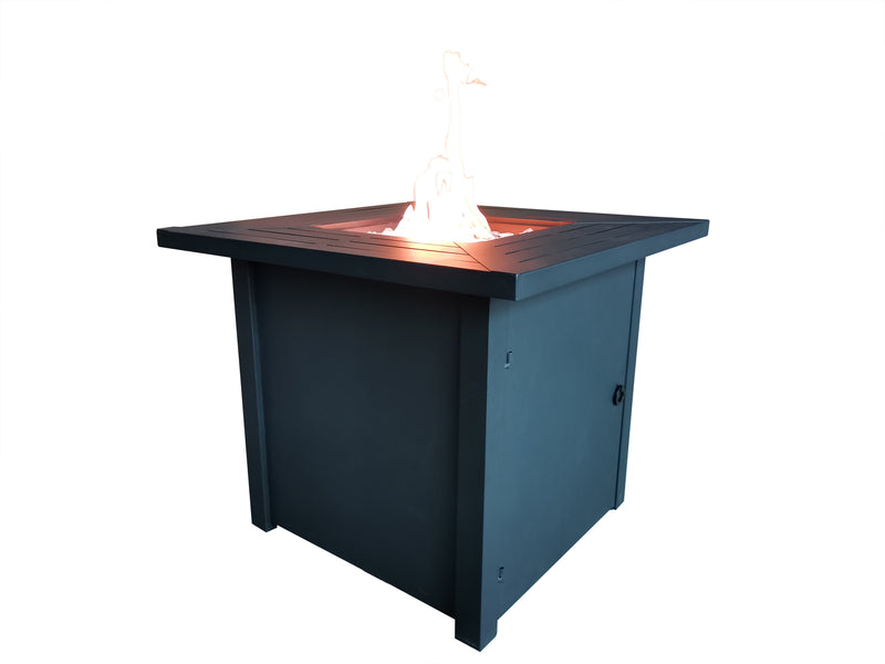 Belitung Black Metal Square Fire Pit Table with Glass Rocks