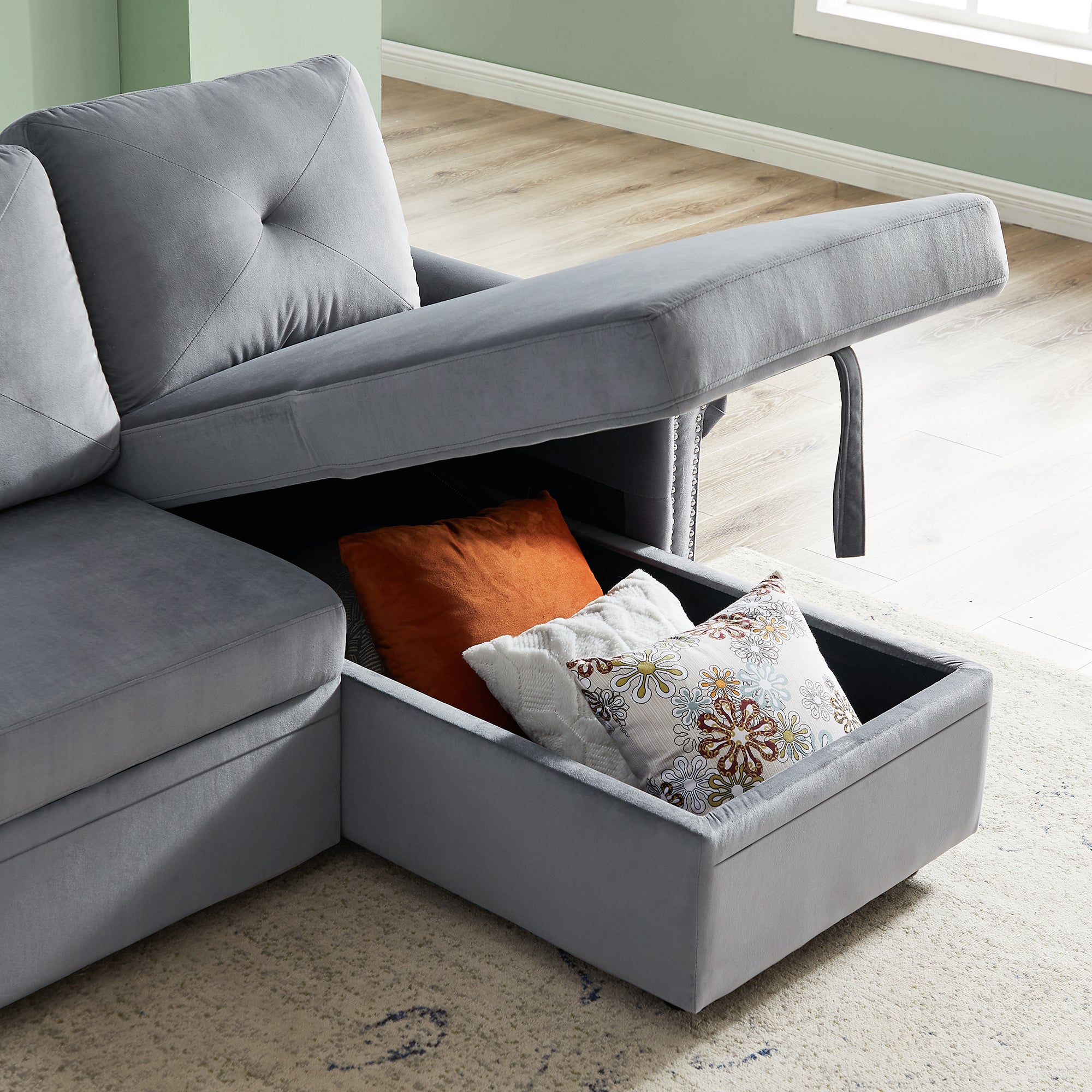 Orisfur. 83" Sleeper Sofa Bed Convertible Sectional Couch, 3-Seater L-Shape Corner Couch with Storage Chaise for Living Room Apartment - Atlantic Fine Furniture Inc