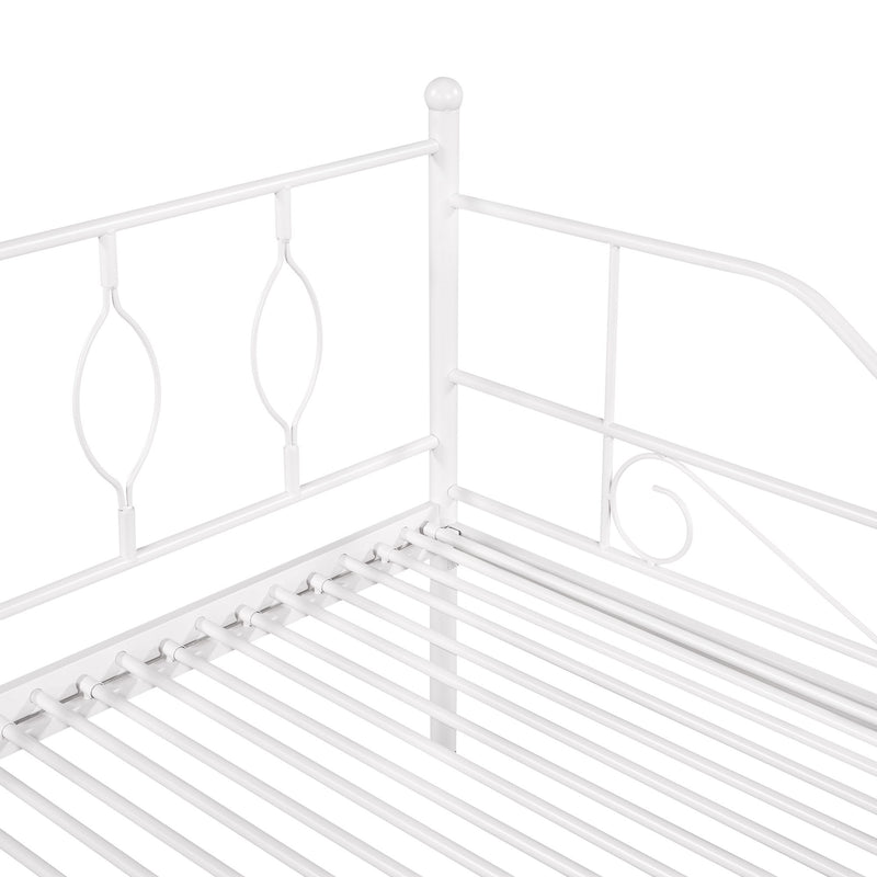 Twin Size Metal Daybed With Trundle, Daybed With Slat No Box Required White