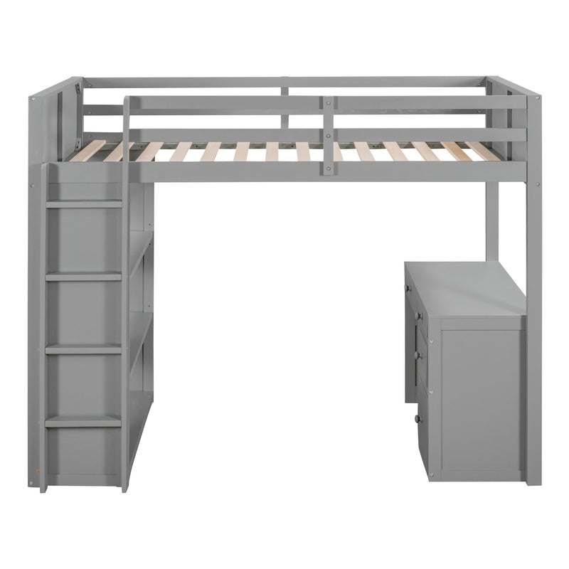 Twin Size Loft Bed With Ladder, Shelves, And Desk, Gray