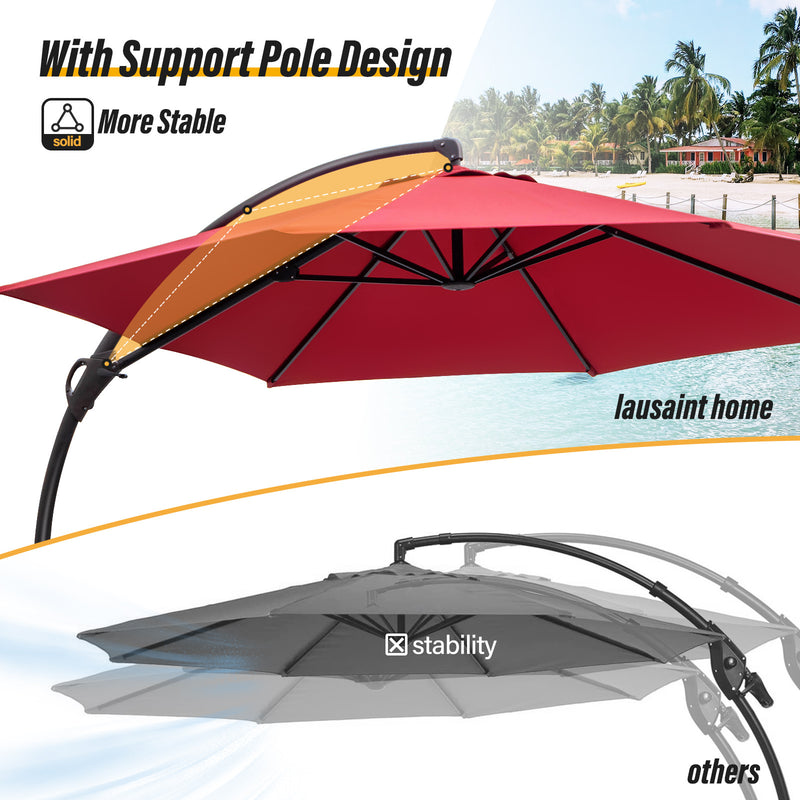 LAUSAINT HOME Outdoor Patio Umbrellas, 11FT  Outdoor Umbrella with Base Included, Upgraded Curvy Aluminum Offset Cantilever Umbrella with 360°Rotation Deisgn for Garden Pool Backyard Market Deck
