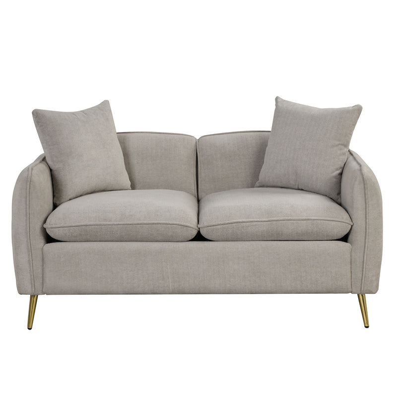 57.8" Velvet Upholstered Loveseat Sofa, Loveseat Couch With 2 Pillows Modern Sofa With Golden Metal Legs For Small Spaces, Living Room, Apartment, Gray