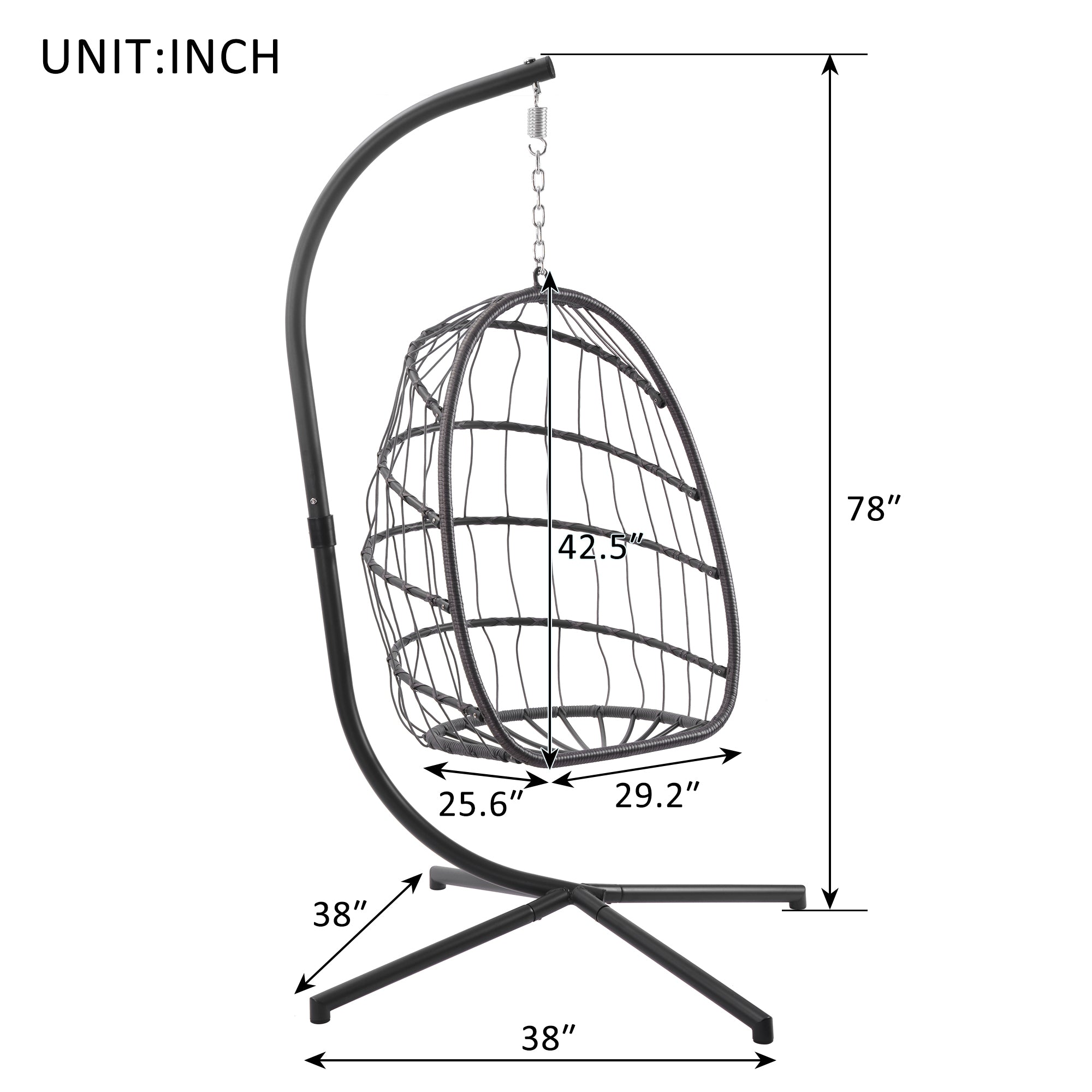 In door  outdoor patio Wicker Hanging Chair Swing Chair Patio Egg Chair UV Resistant Dark grey cushion Aluminum frame - Atlantic Fine Furniture Inc