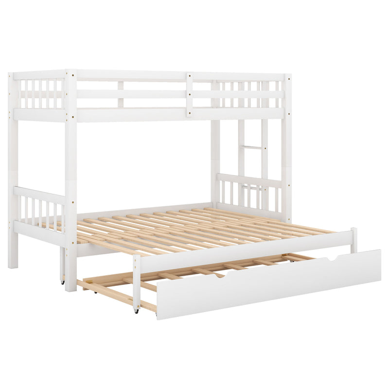 Twin Over Pull Out Bunk Bed With Trundle, White