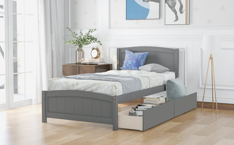 Twin Size Platform Bed With Two Drawers - Gray