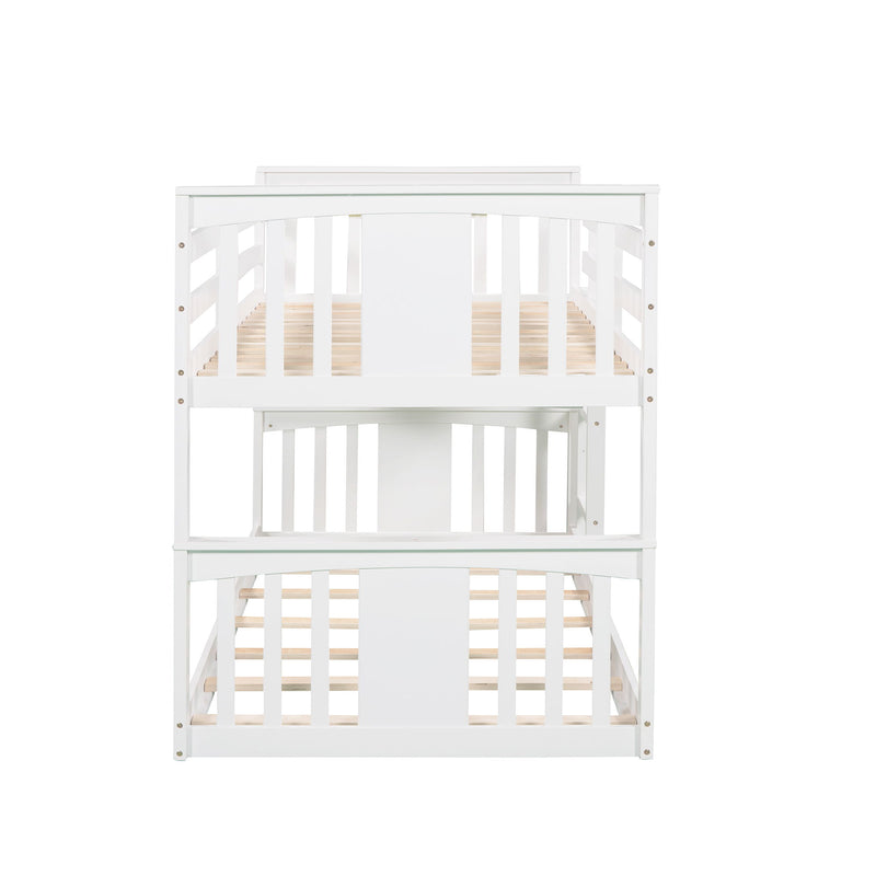 Twin Over Twin Bunk Bed With Ladder In White