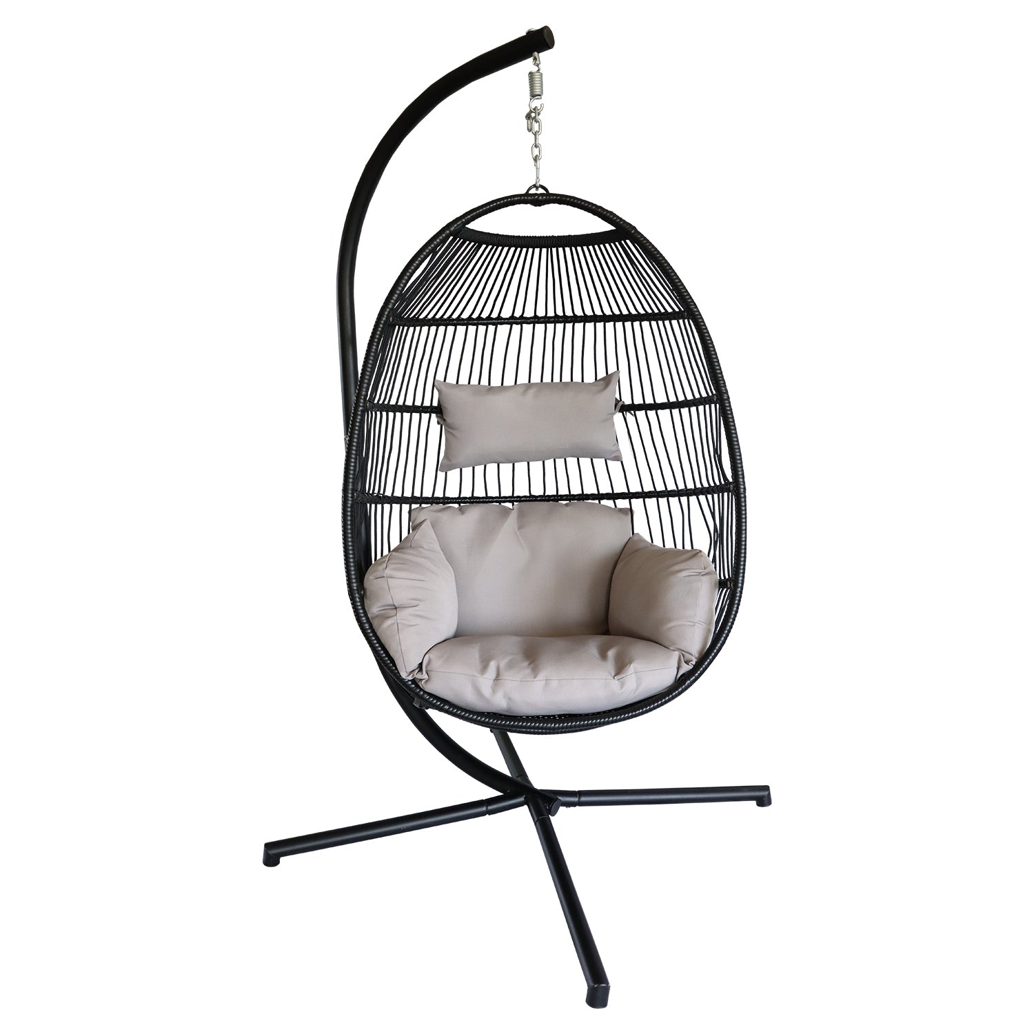 Hanging Egg Chair with Stand Outdoor Patio Swing Egg Chair Indoor Folding Egg Chair, Waterproof Cushion, Folding Rope Back, Heavy Duty C-Stand, 330LBS Capacity - Atlantic Fine Furniture Inc