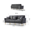 Modern Velvet Upholstered Sofa Couch 3 Seat Channel Tufted Back and Cushion Seat, Metal Legs, Sleeper Sofa for Living Room, Compact Living Space, Apartment, Bonus Room, Grey - Atlantic Fine Furniture Inc