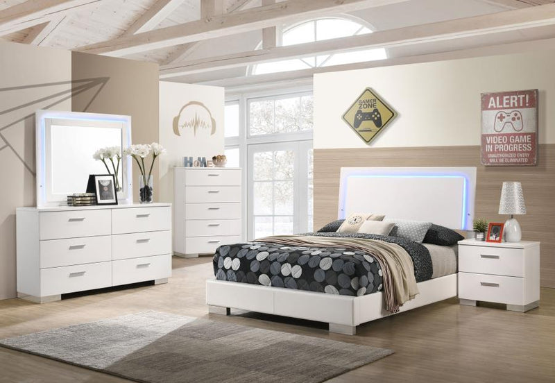 Felicity - 5-Piece Full Bedroom Set With Led Headboard and Mirror - Glossy White