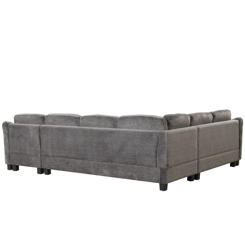 122.1" *91.3" 4 Pieces Sectional Sofa With Ottoman With Right Side Chaise Velvet Fabric Dark Gray