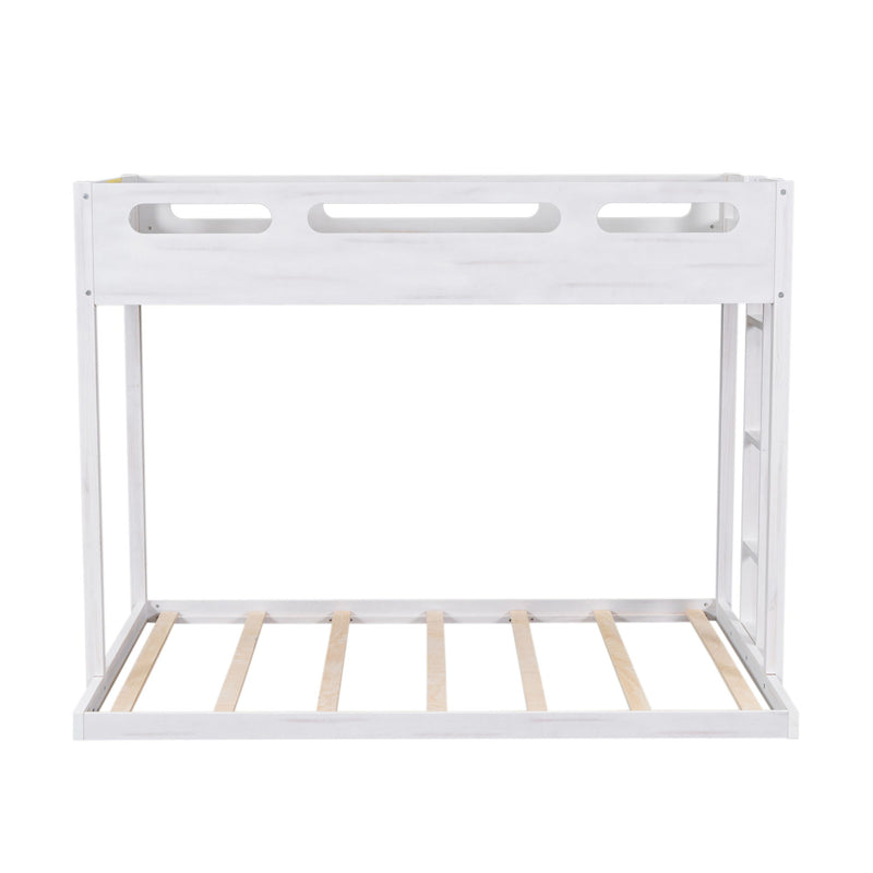 Twin Over Full Bunk Bed With Built-In Ladder, White