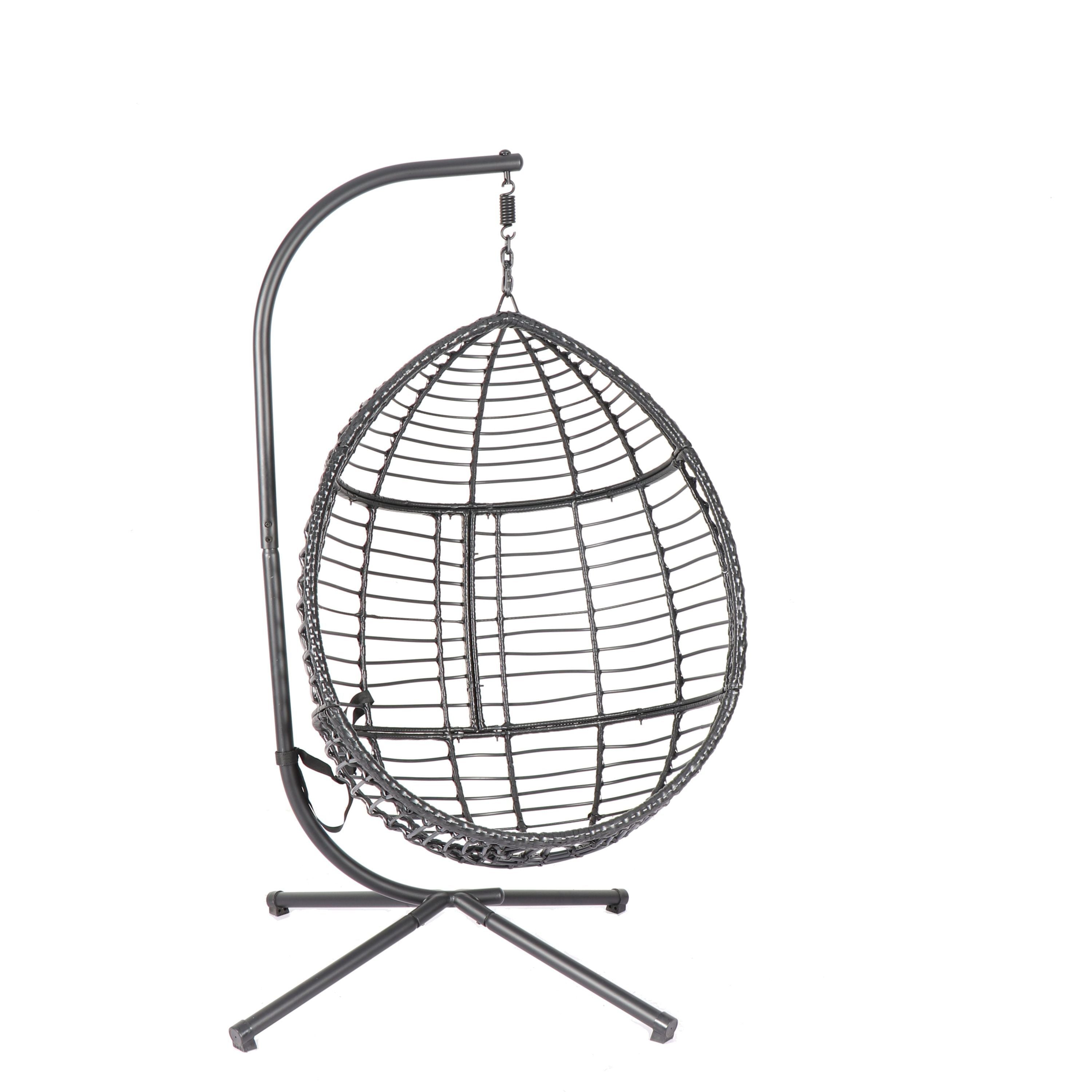 Egg Swing Chair with Stand, 300 LBS Capacity, With Comfortable Cushion, 37.4x37.4x76.77 (Grey) - Atlantic Fine Furniture Inc