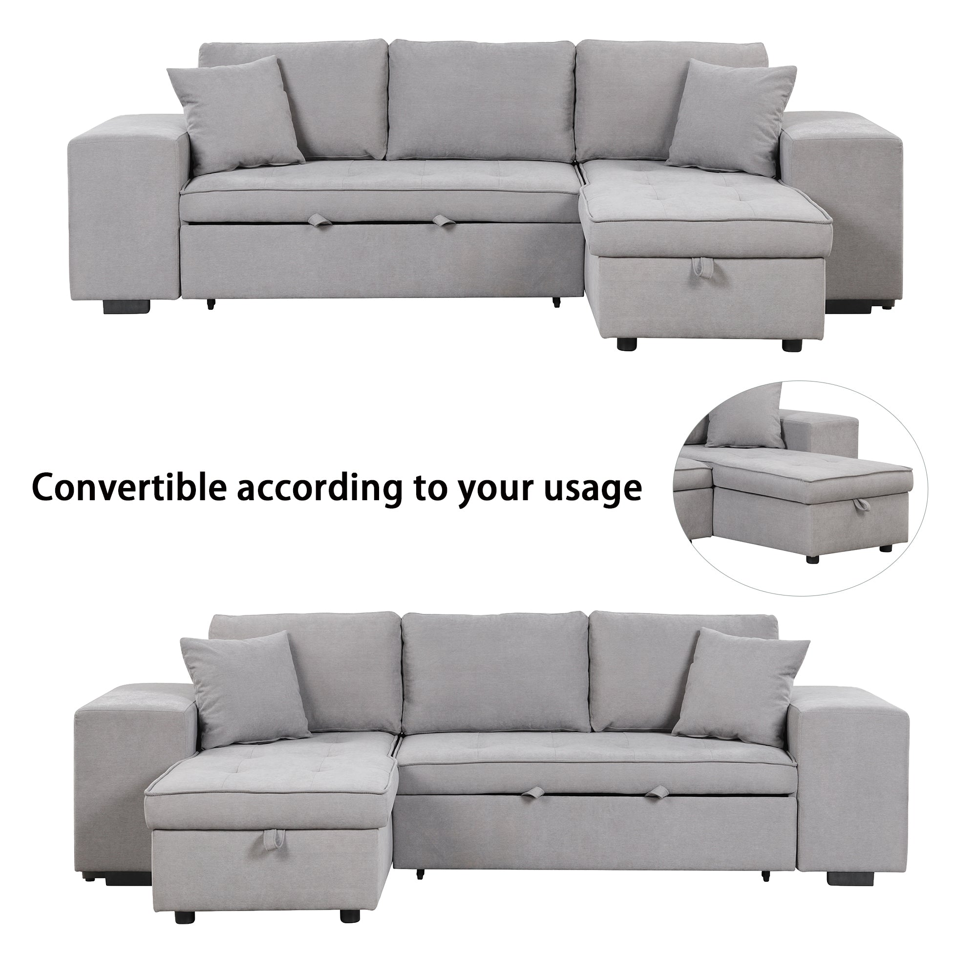 Orisfur. 104" Pull Out Sleeper Sofa Reversible L-Shape 3 Seat Sectional Couch with Storage Chaise and 2 Stools for Living Room Furniture Set - Atlantic Fine Furniture Inc