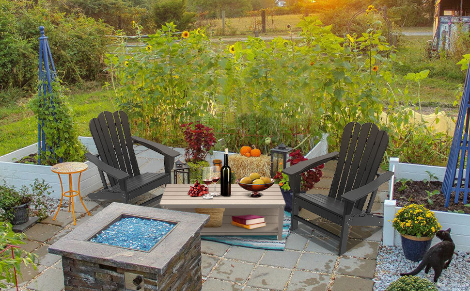 Resistant Adirondack Chair for Patio Deck Garden  Fire Pit Chair, 
Composite Adirondack Chair, Black,1 piece. - Atlantic Fine Furniture Inc