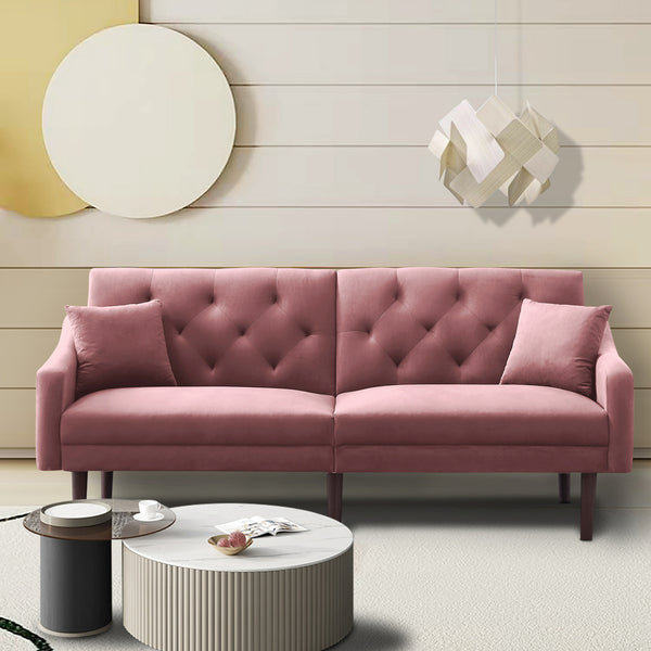 FUTON SOFA SLEEPER PINK VELVET WITH 2 PILLOWS ***Not available for sale on Walmart*** - Atlantic Fine Furniture Inc