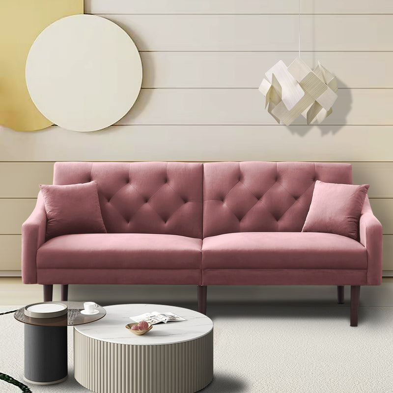 FUTON SOFA SLEEPER PINK VELVET WITH 2 PILLOWS ***Not available for sale on Walmart***