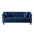 MH Modern Velvet Upholstered Sofa Couch, 3 Seat Tufted Back with Nail Arms, Solid wood Legs, Sleeper Sofa for Living Room, Compact Living Space, Apartment, Bonus Room, Blue - Atlantic Fine Furniture Inc