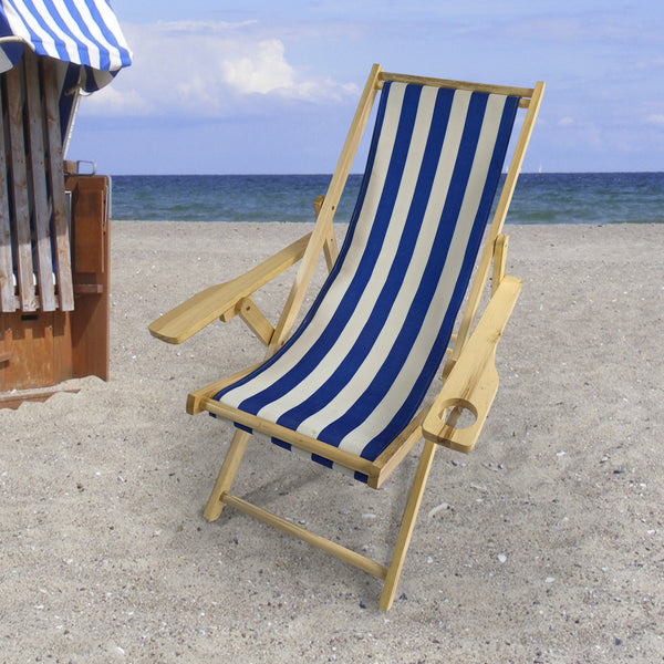 Outdoor Poplar Hanging Chair  Wide Blue Stripes armrest with cup holder (Color: Dark Blue) - Atlantic Fine Furniture Inc