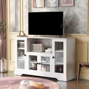 ON-TREND TV Stand for TV up to 60in with 4 Tempered Glass Doors Adjustable Panels Open Style Cabinet, Sideboard for Living room, White (OLD SKU:WF286785AAK) - Atlantic Fine Furniture Inc