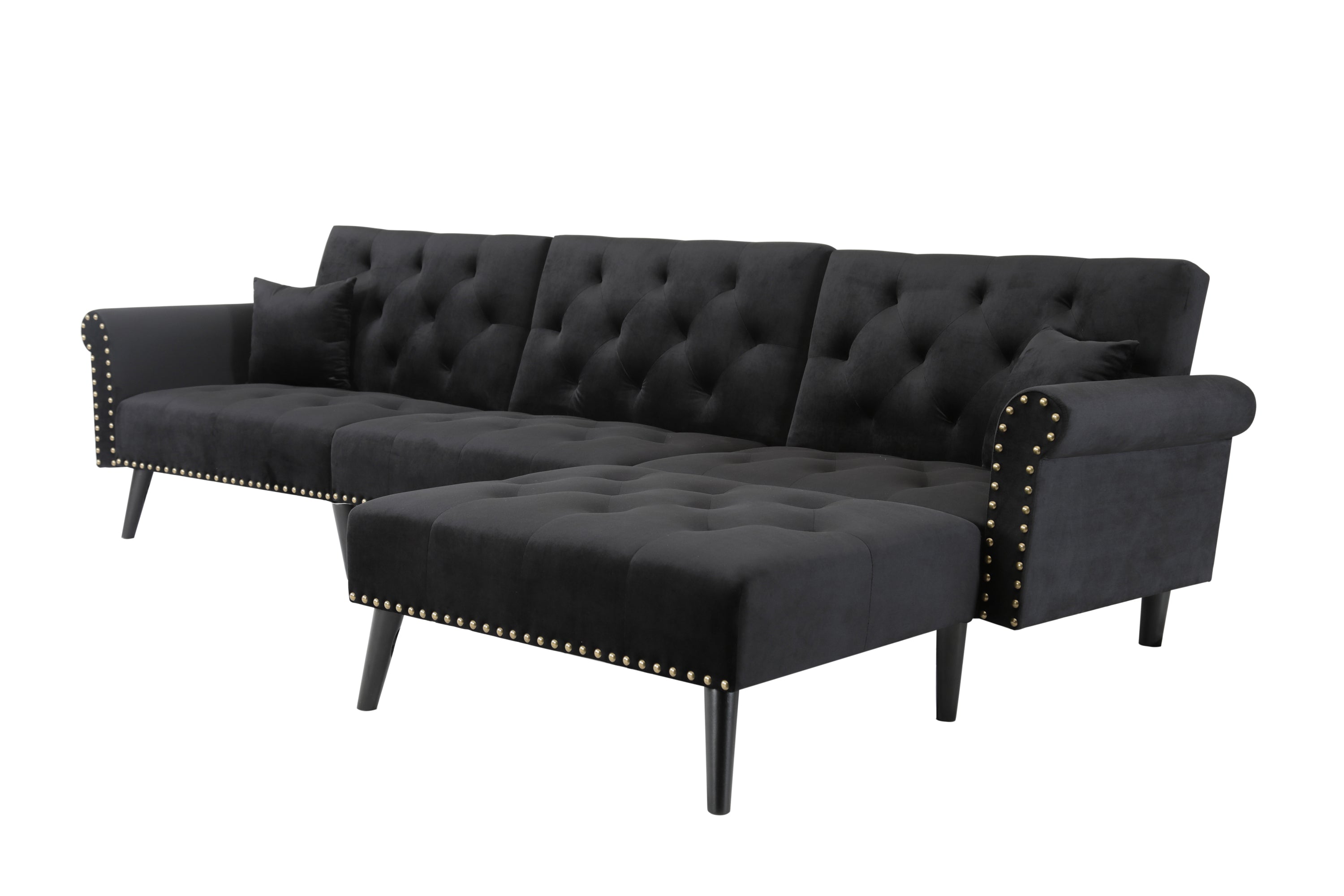 Convertible Sofa bed sleeper Black velvet (same as W223S01589。Size difference, See Details in page.) - Atlantic Fine Furniture Inc