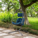 Indoor outdoor patio Wicker Hanging Chair Swing Chair Patio Egg Chair UV Resistant Blue cushion Aluminum frame - Atlantic Fine Furniture Inc