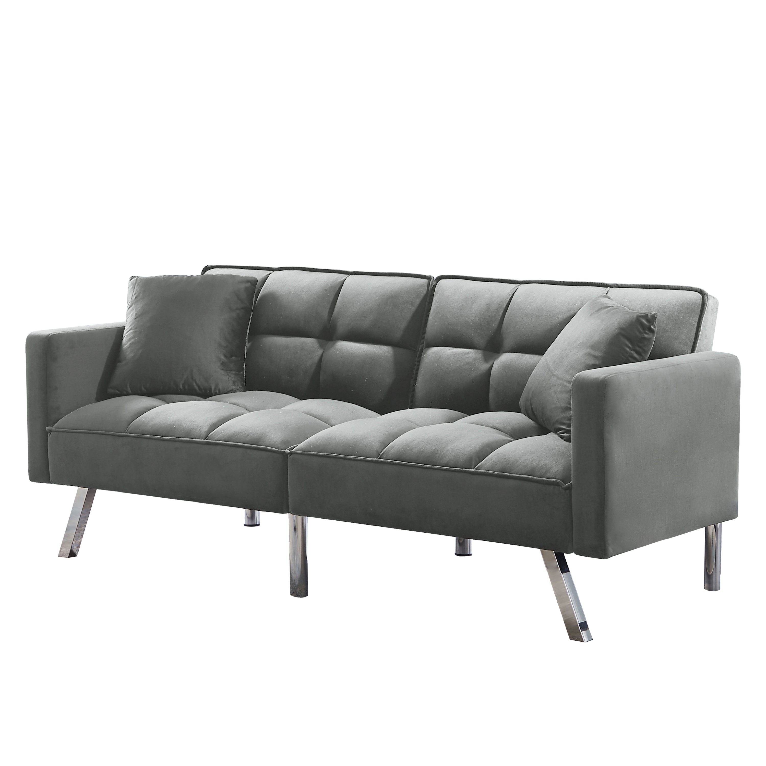 FUTON SOFA SLEEPER GREY VELVET WITH 2 PILLOWS（same asW223S01431、W223S01464。Size difference, See Details in page.
） - Atlantic Fine Furniture Inc