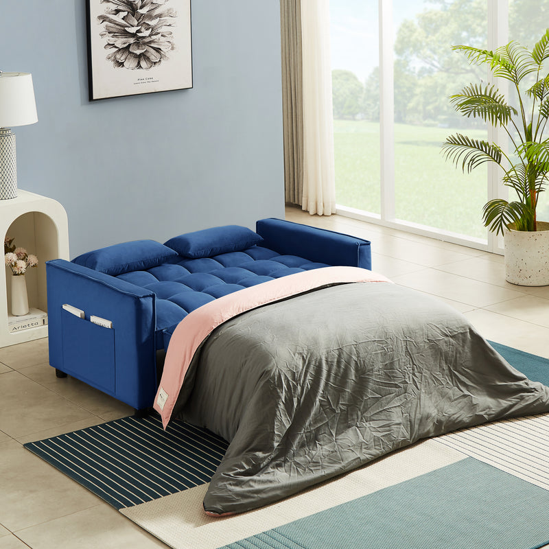 Modern Velvet Convertible Loveseat Sleeper Sofa Couch with Adjustable Backrest, 2 Seater Sofa With Pull-Out Bed with 2 Lumbar Pillows For Small Living Room & Apartment
