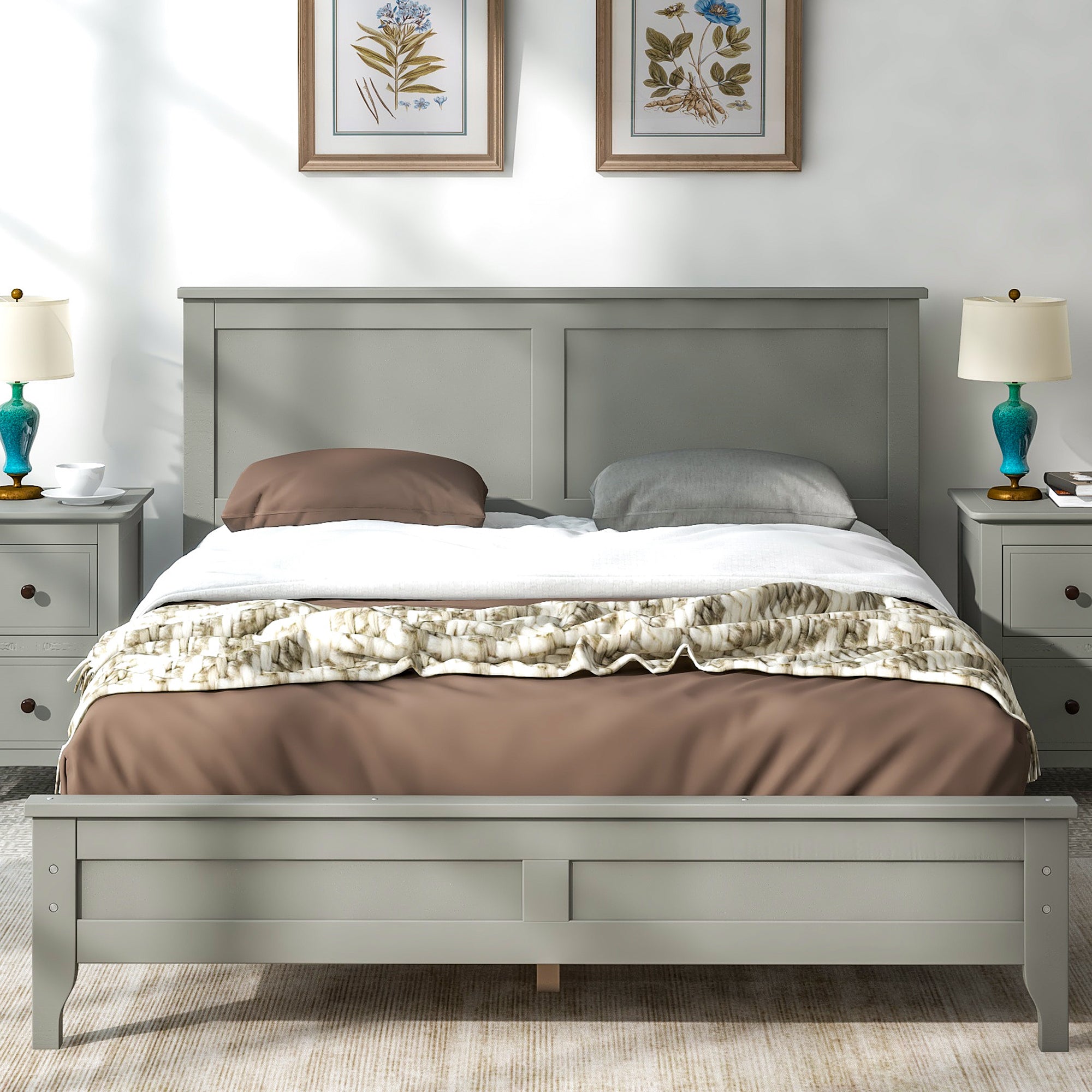 Gray Solid Wood 5 Pieces Full Bedroom Sets(bed+nightstand*2+chest+dresser）NEW - Atlantic Fine Furniture Inc