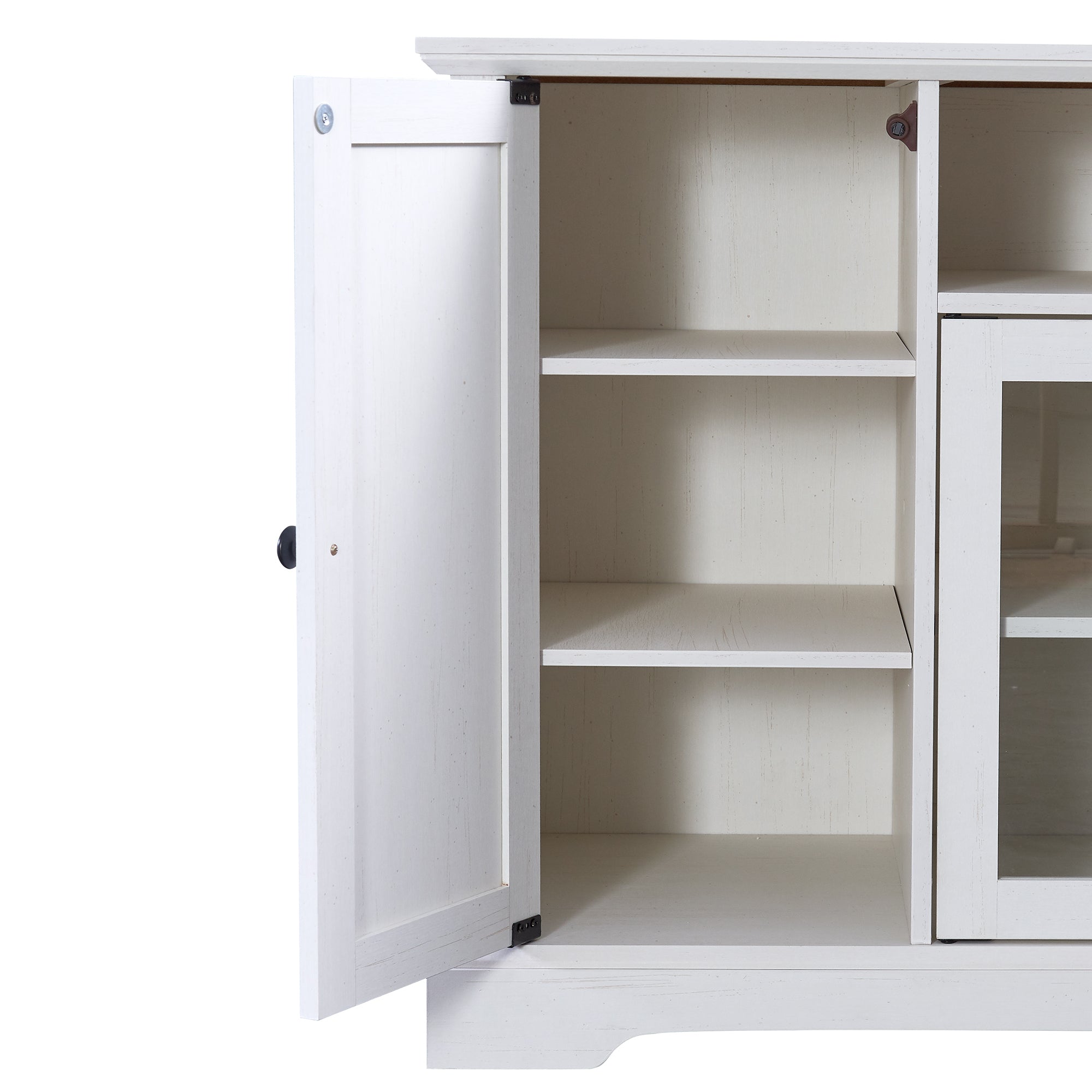 U-Can TV Stand for TV up to 65in with 2 Tempered Glass Doors Adjustable Panels Open Style Cabinet, Sideboard for Living room, White - Atlantic Fine Furniture Inc