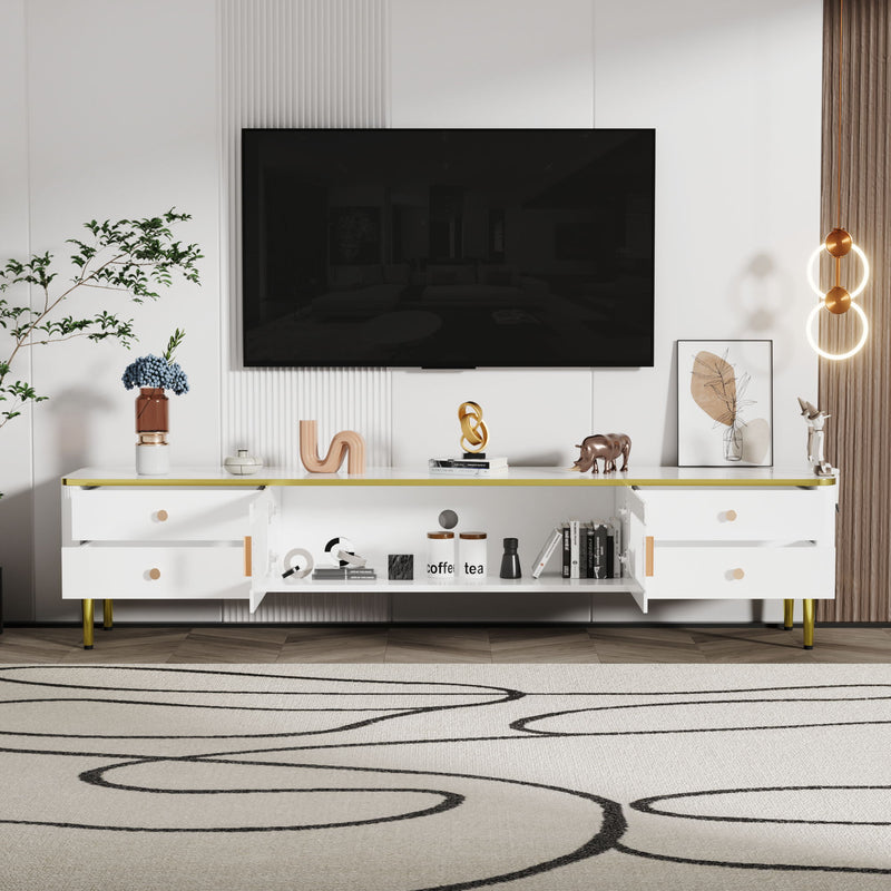 U-Can TV Stand For 65+" TV, Entertainment Center TV Media Console Table, Modern TV Stand With Storage, TV Console Cabinet Furniture For Living Room - White