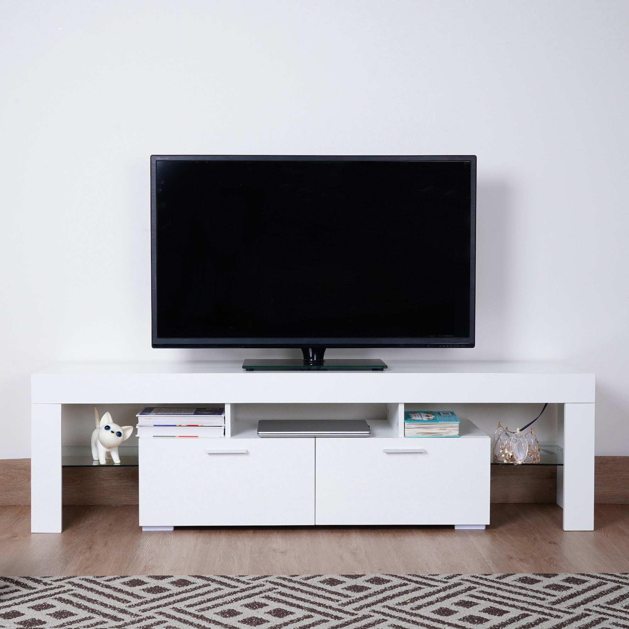 High Gloss UV Led Lights TV Stand,TV Cabinet.TV Bench.White Color. - Atlantic Fine Furniture Inc
