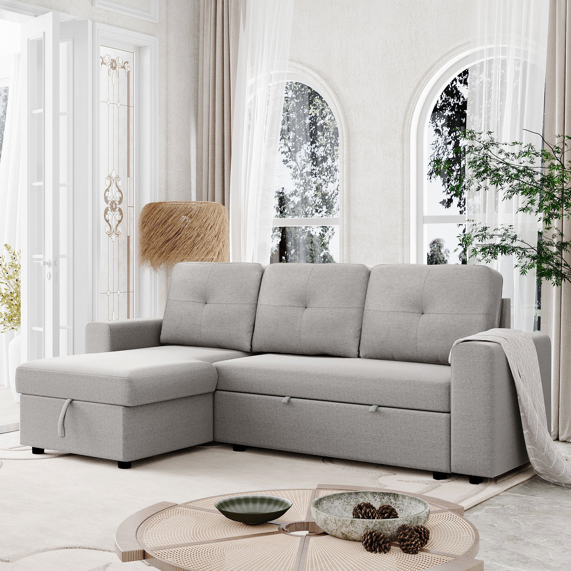 [VIDEO] 90" Reversible Pull out Sleeper L-Shaped Sectional Storage Sofa Bed,Corner sofa-bed with Storage Chaise Left/Right Handed - Atlantic Fine Furniture Inc