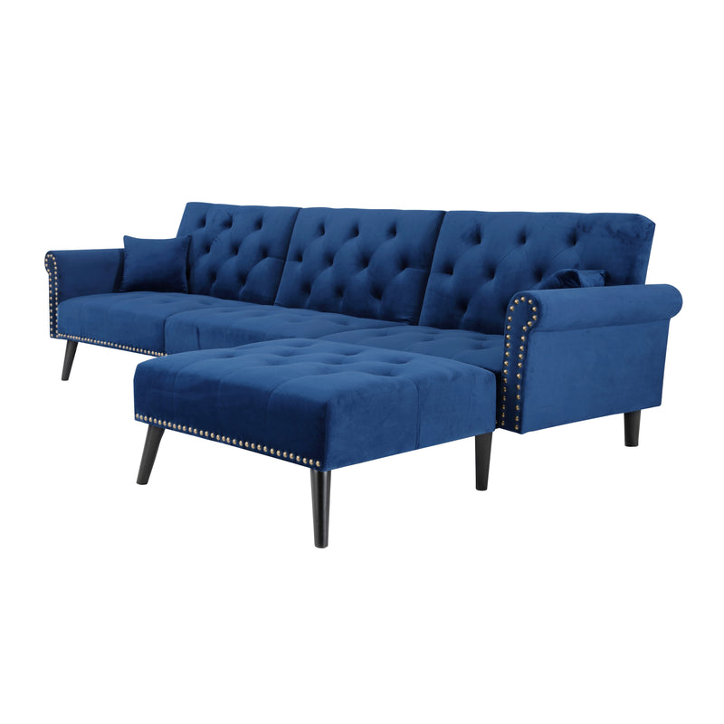 Convertible Sofa bed sleeper BLUE velvet (same as W223S00871、W223S01591。Size difference, See Details in page.) - Atlantic Fine Furniture Inc