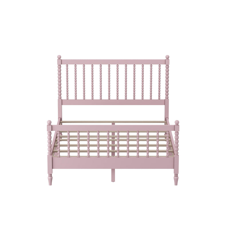 Full Size Wood Platform Bed With Gourd Shaped Headboard And Footboard, Pink