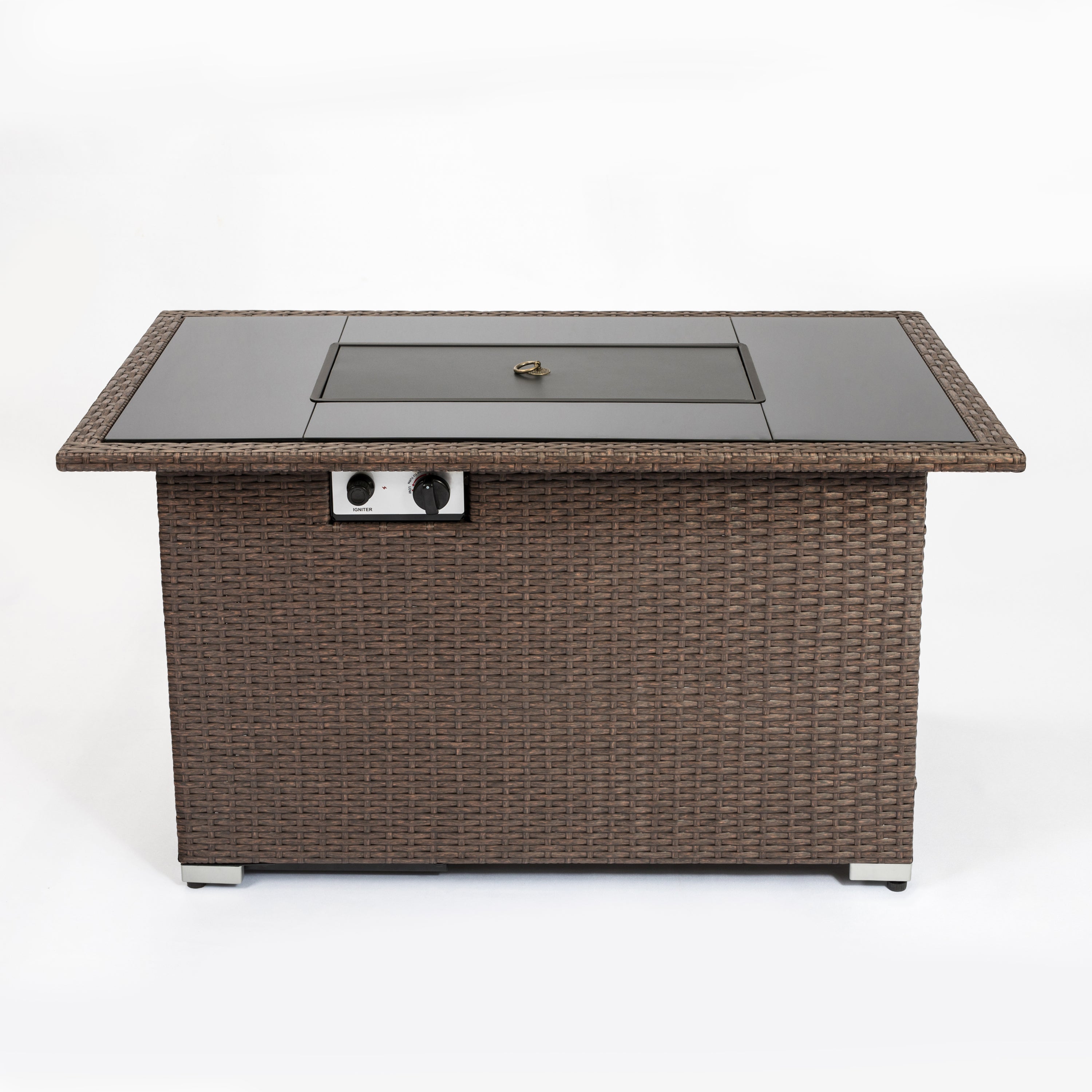 Outdoor 44" Propane Fire pit  Table  Rectangle  50,000 BTU with  8mm Tempered Glass Tabletop & Blue Stone& Steel table lid &Table waterproof dusty Cover ,ETL Certification (Brown) - Atlantic Fine Furniture Inc